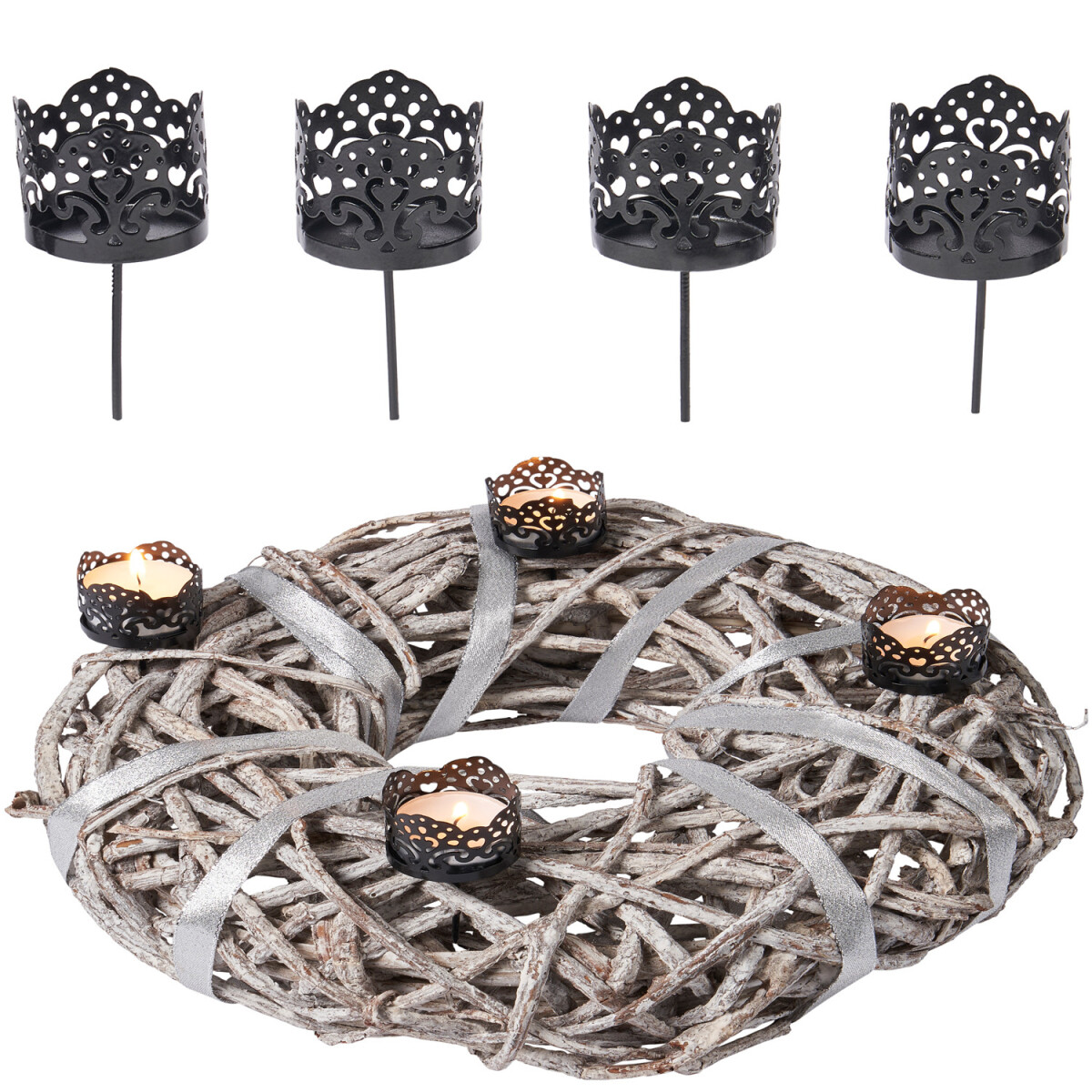 Set of 4 tea light holders as Advent wreath decorations by M