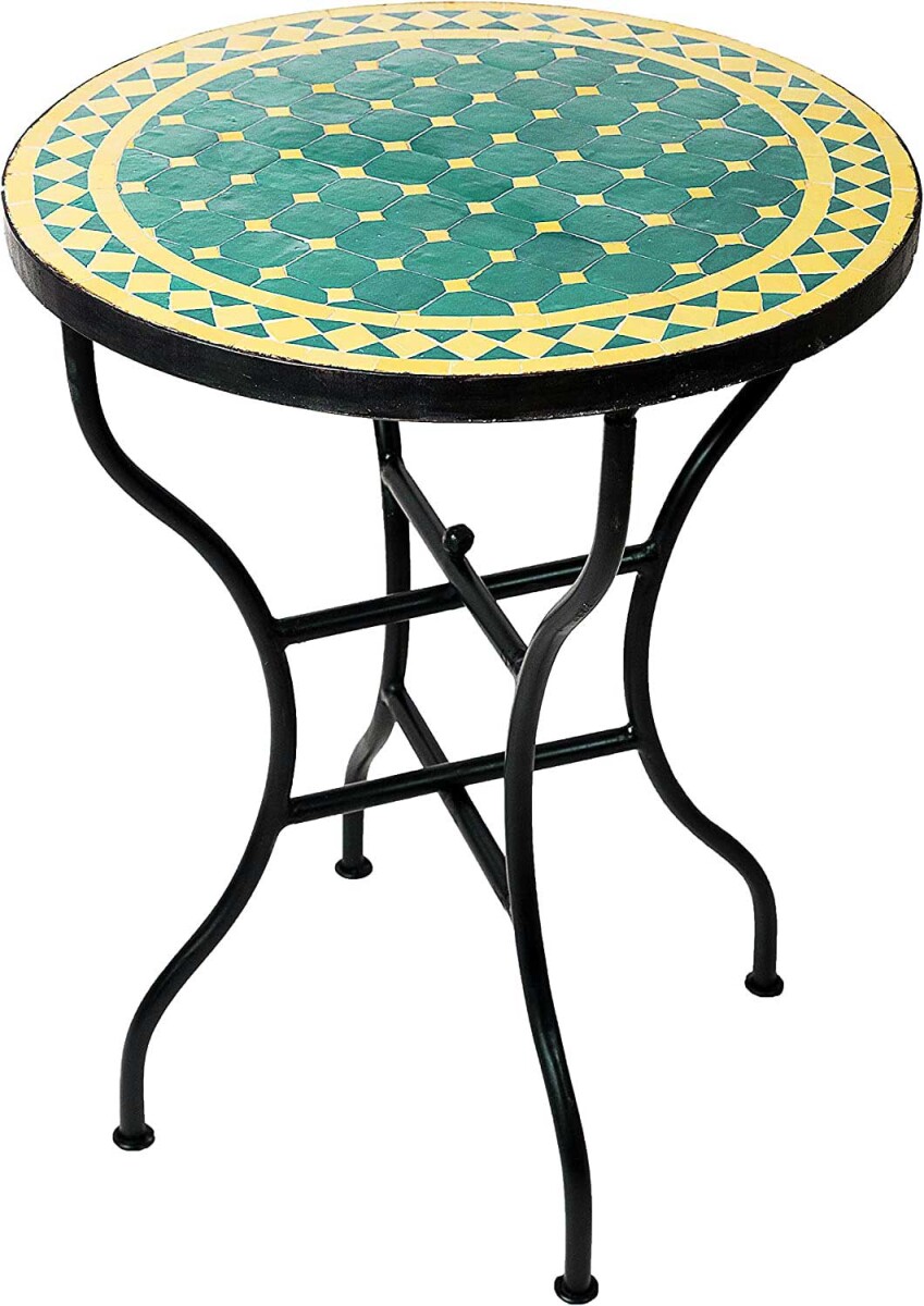 Moroccan Mosaic Table, Marrakech Green and Yellow, Ø6