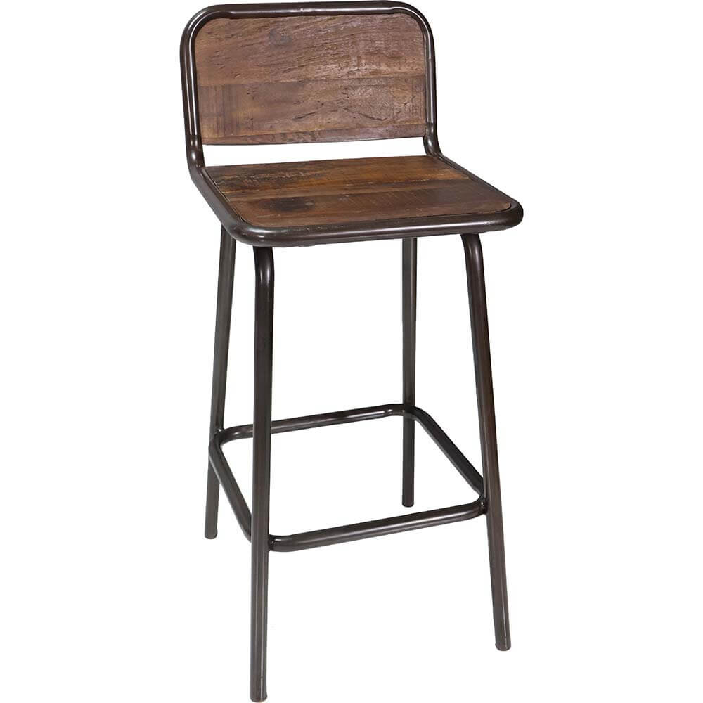 Helmer bar stool with reclaimed wood seat