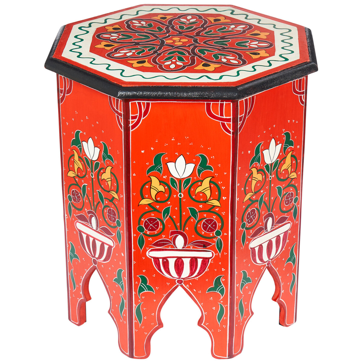 Oriental Side Table with Flower-Patterned Stool, Gargar Red