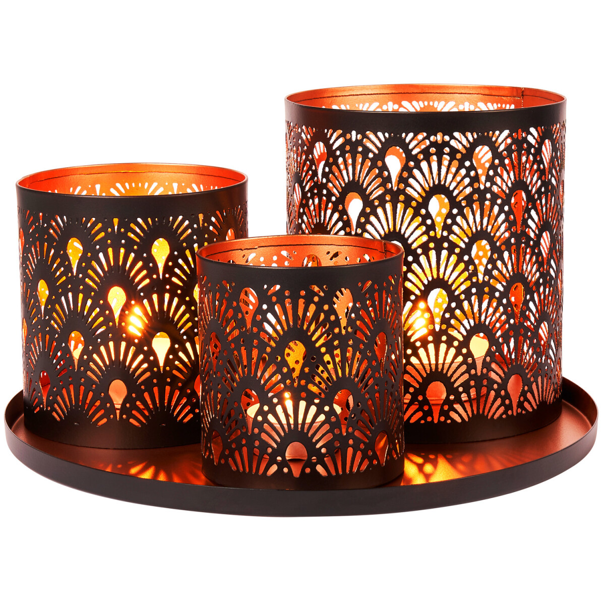 3-piece black and copper lantern set wit box