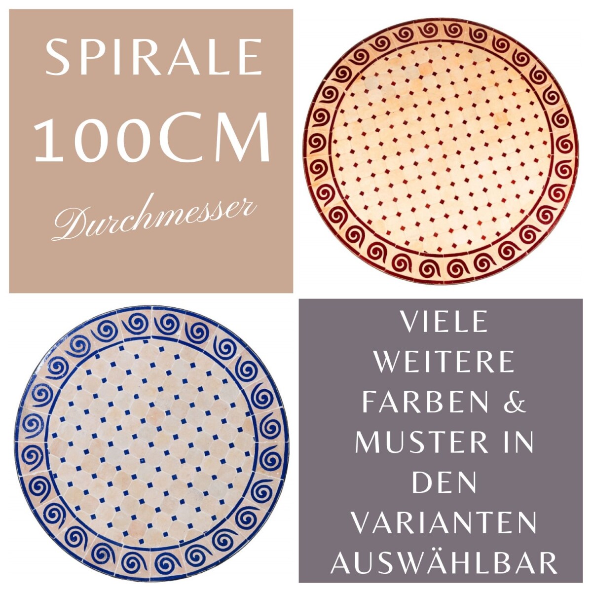 Moroccan Mosaic Table "Spiral" 100 cm | Handcrafte