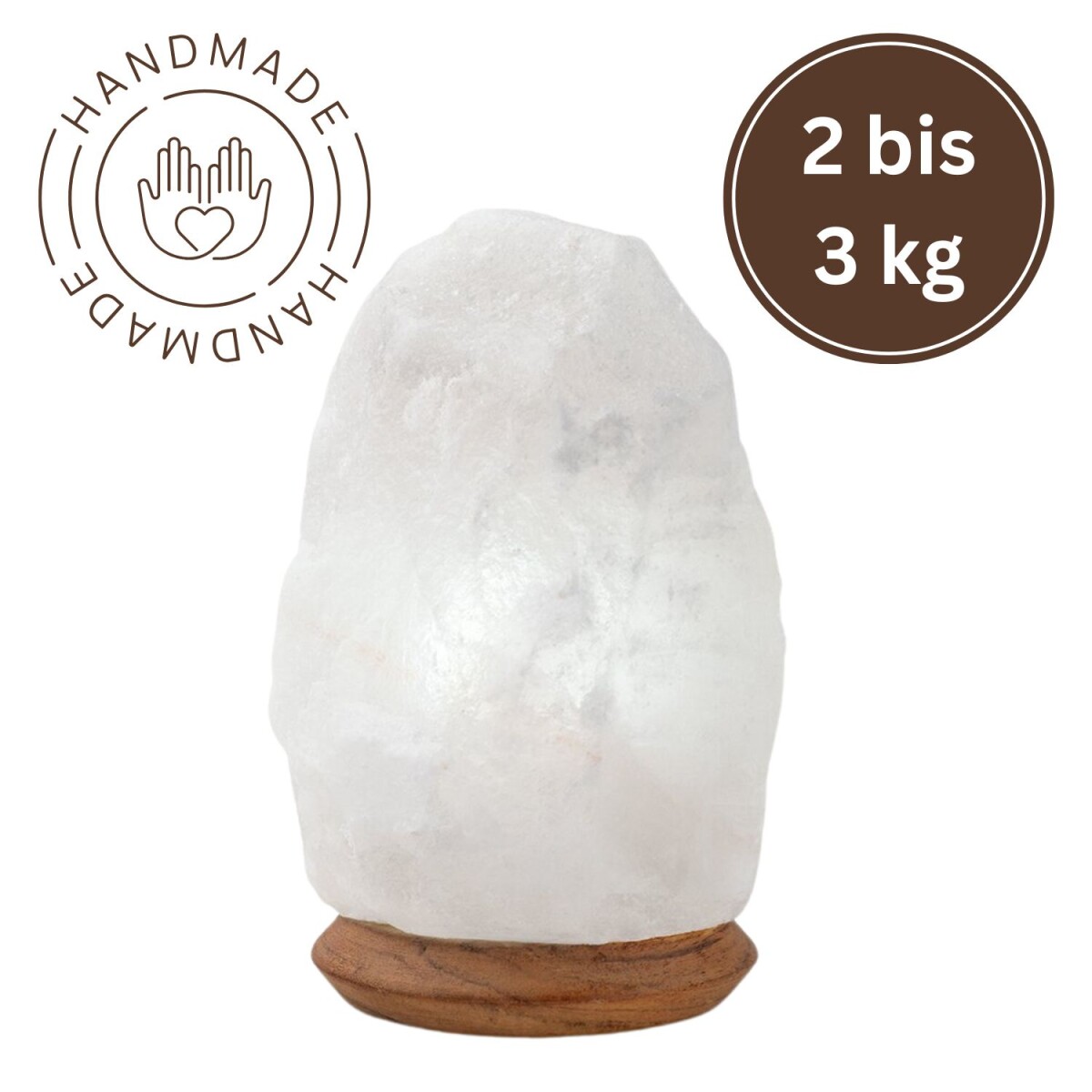Illuminated Salt Crystal ROCK 3kg White Line with Wooden Bas
