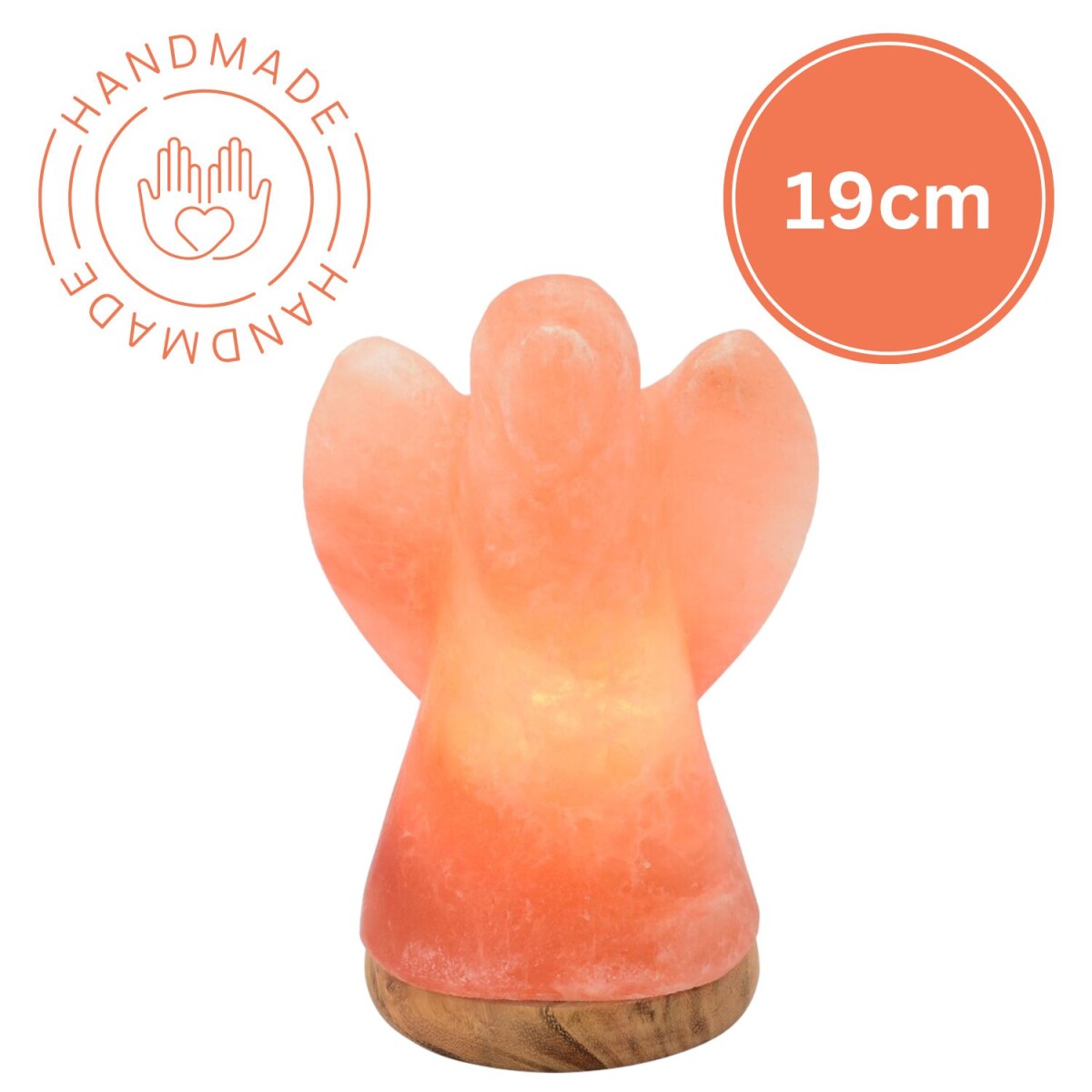 Illuminated Salt Crystal "ANGEL" 19 cm with Wooden