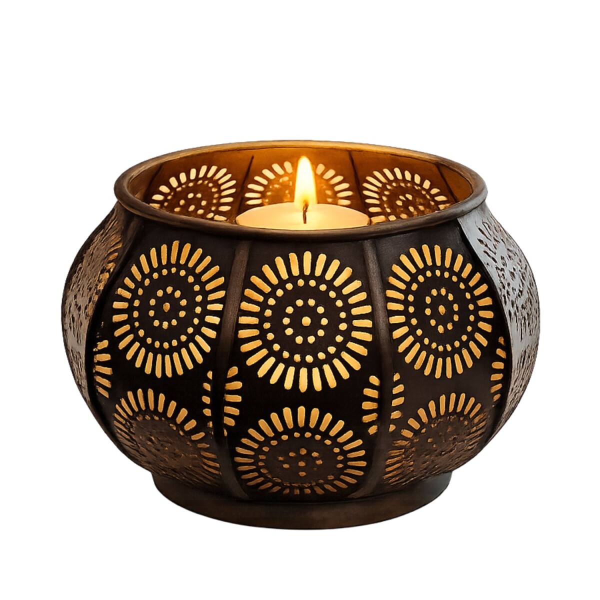 Sabah Oriental Metal Boho Tea Light Holder, 12 cm