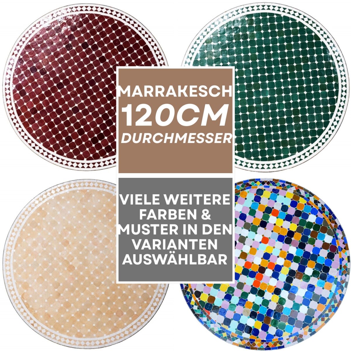 Moroccan Mosaic Table, Marrakech, 120 cm | Handcrafted