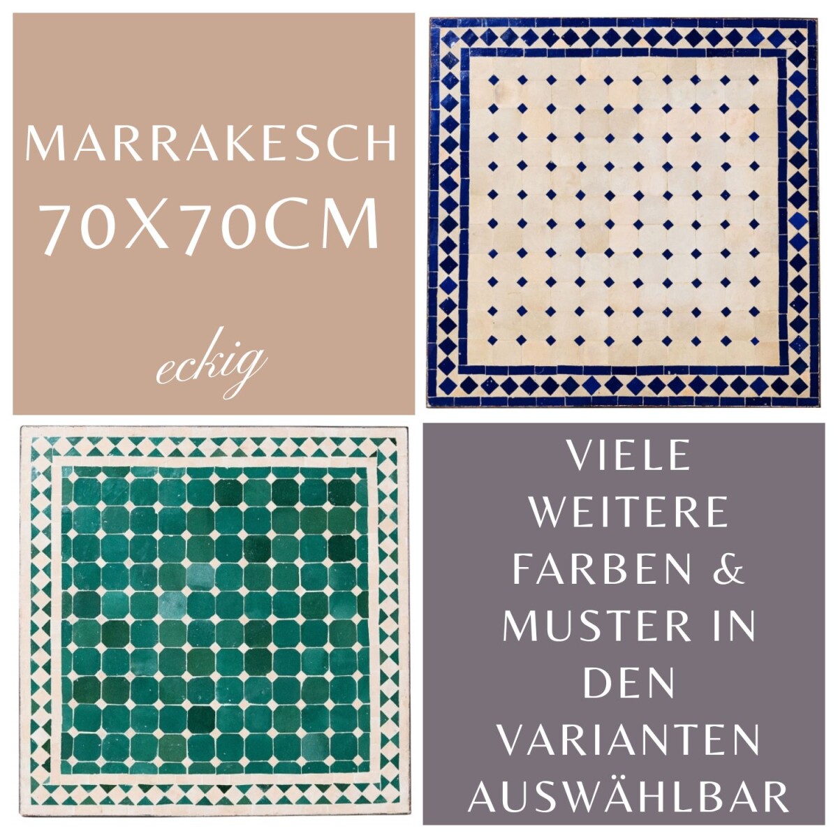Moroccan Mosaic Table, Marrakech, 70x70 cm | Handcrafted