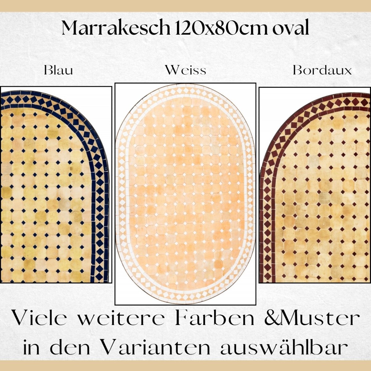 Moroccan Mosaic Table, Marrakech, 120x80 cm | Handcrafted