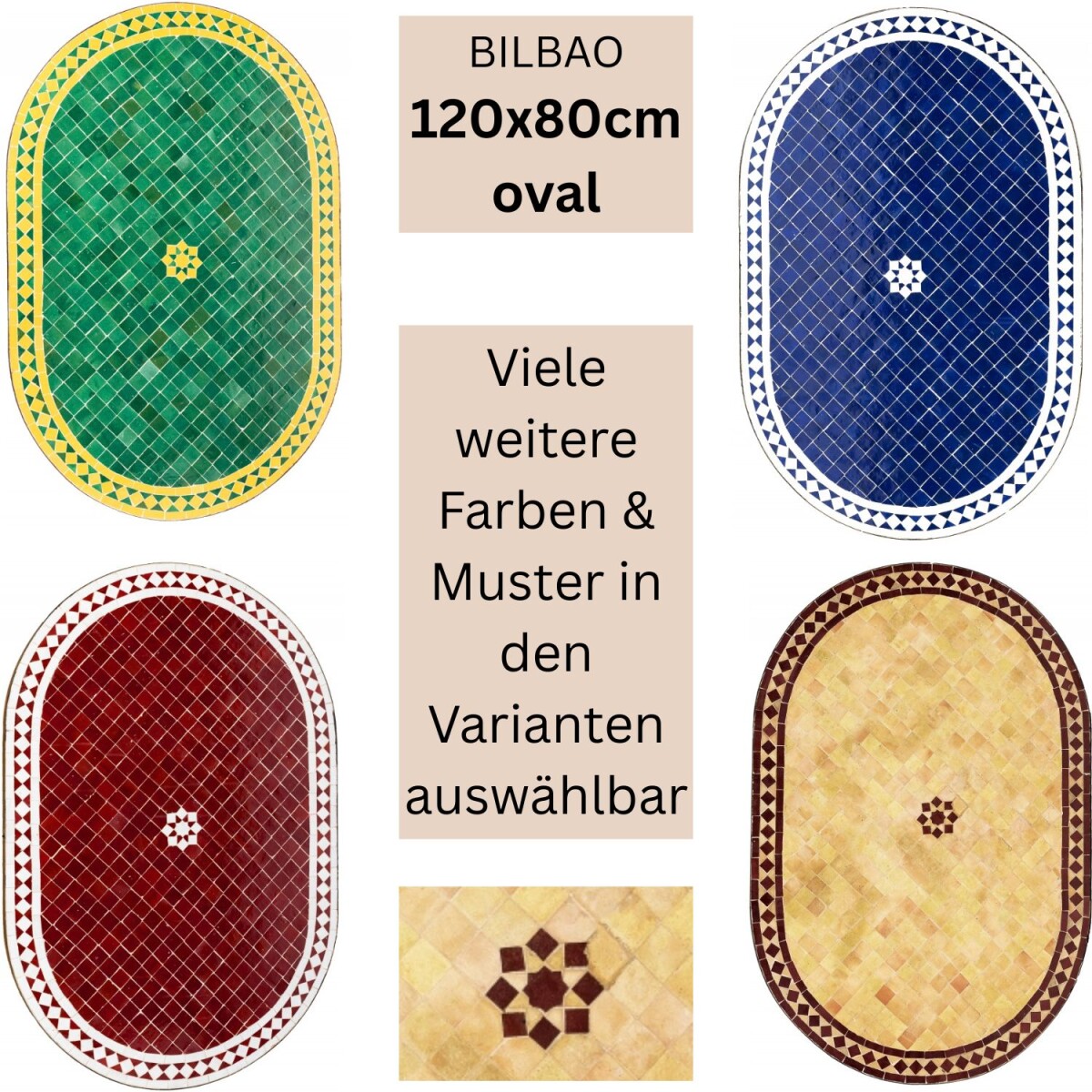 Moroccan Mosaic Table Bilbao 120x80cm | Handcrafted