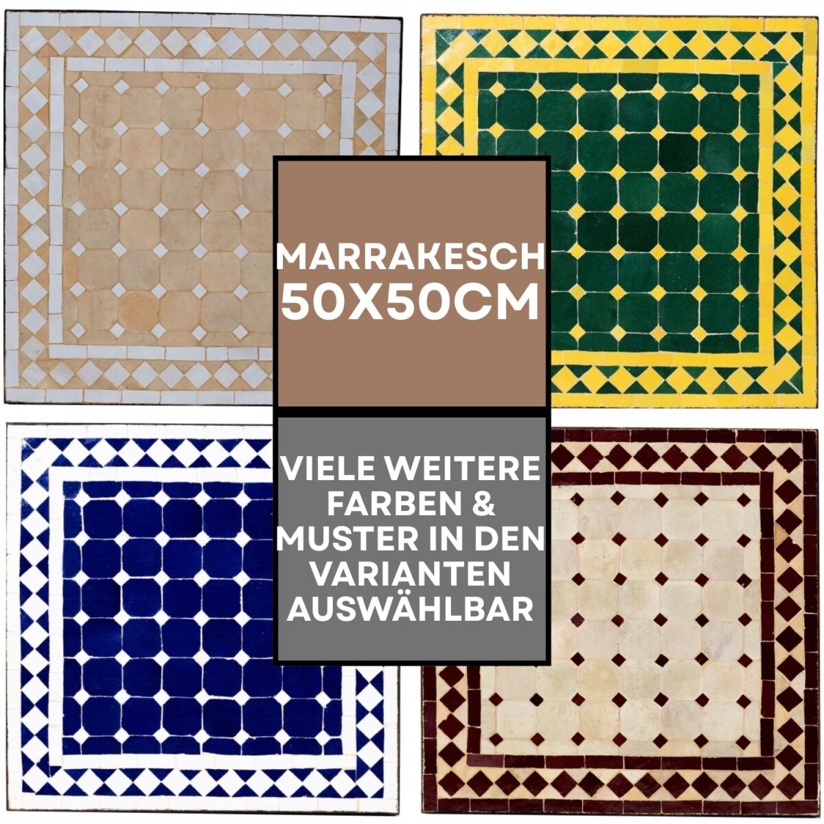 Moroccan Mosaic Table, Marrakech Green-Yellow, Ø50x50