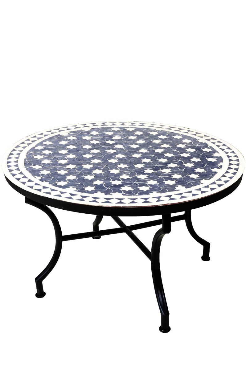 Moroccan mosaic table, Estrella Blue and White, 80 cm diamet