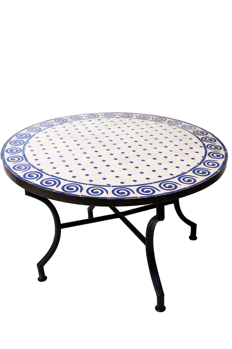 Moroccan Mosaic Table, Spiral, Beige and box