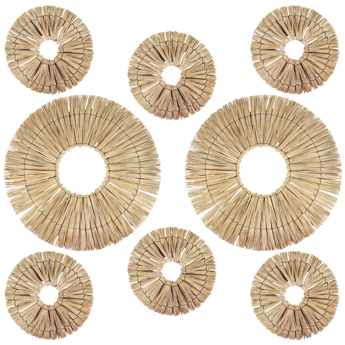 Wanddeko Boho Rattan 8er Set | 2x 58cm & 6x 22cm Natur W