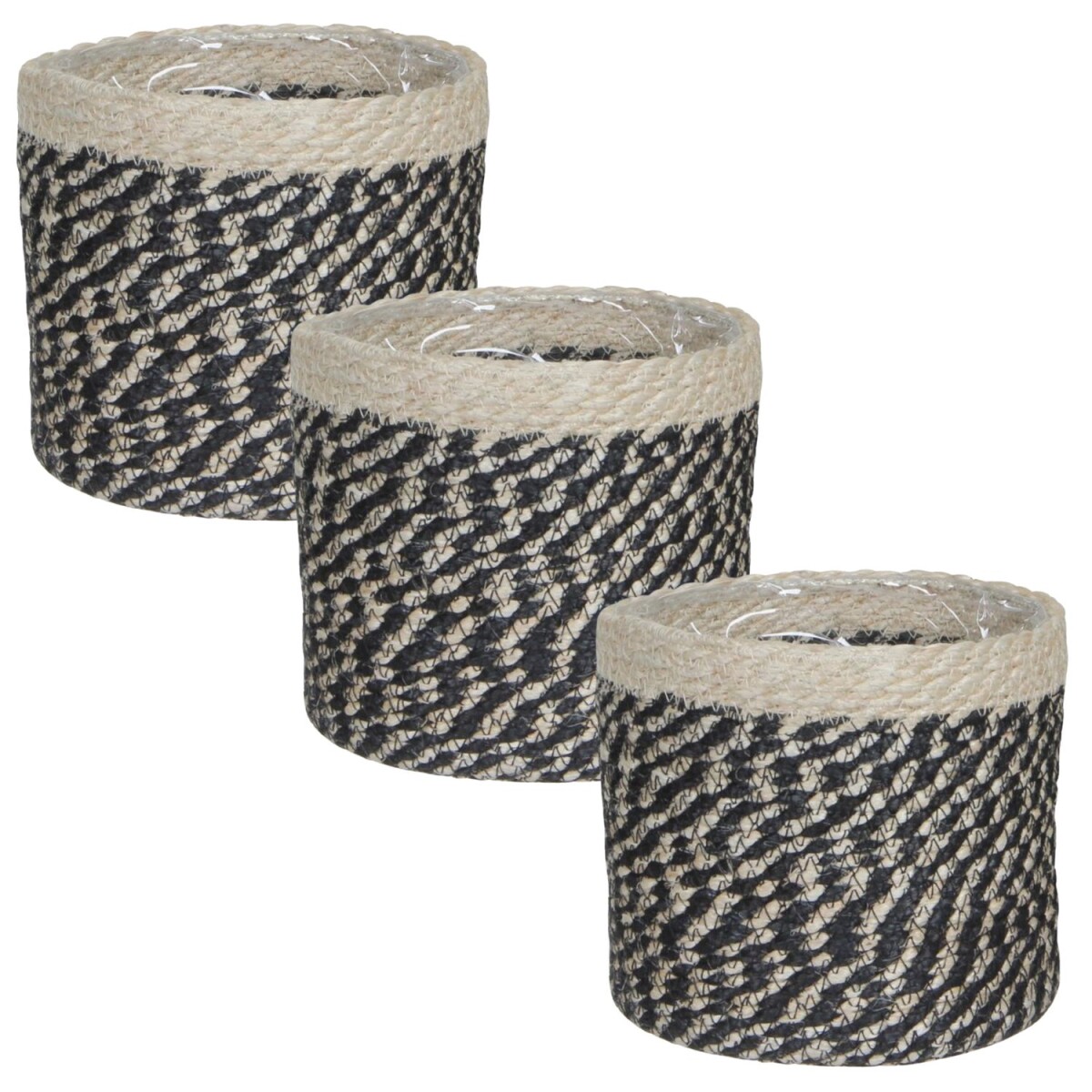Natural-Black Plant Basket, Set of 3 | Woven Plant Pot, 20 c