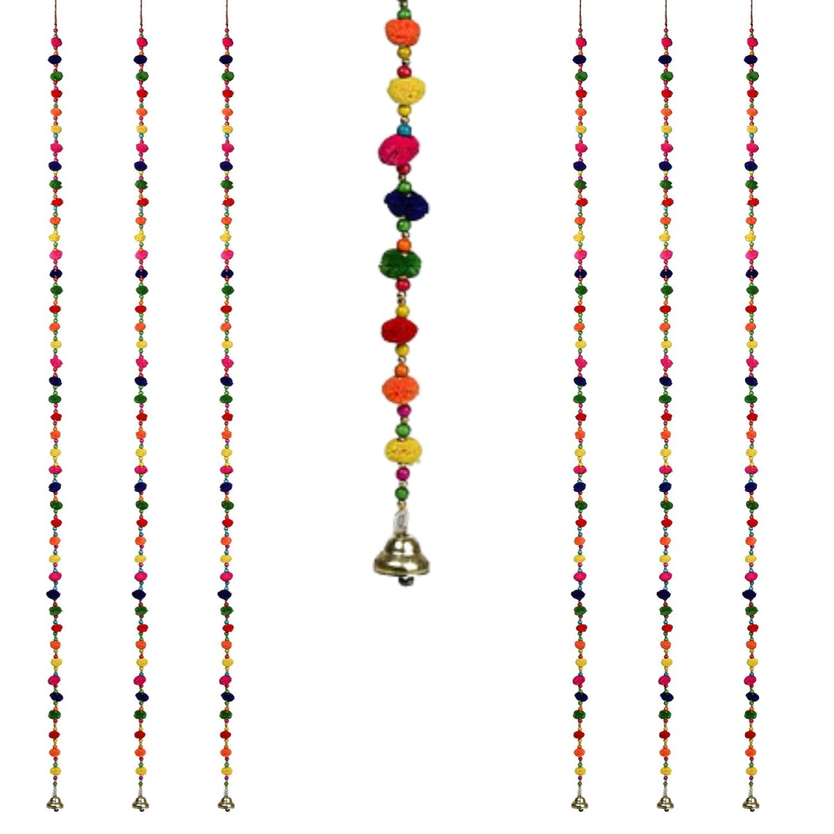 Set of 6 Boho Decorative Hangings: Handmade Textile Pom-Poms
