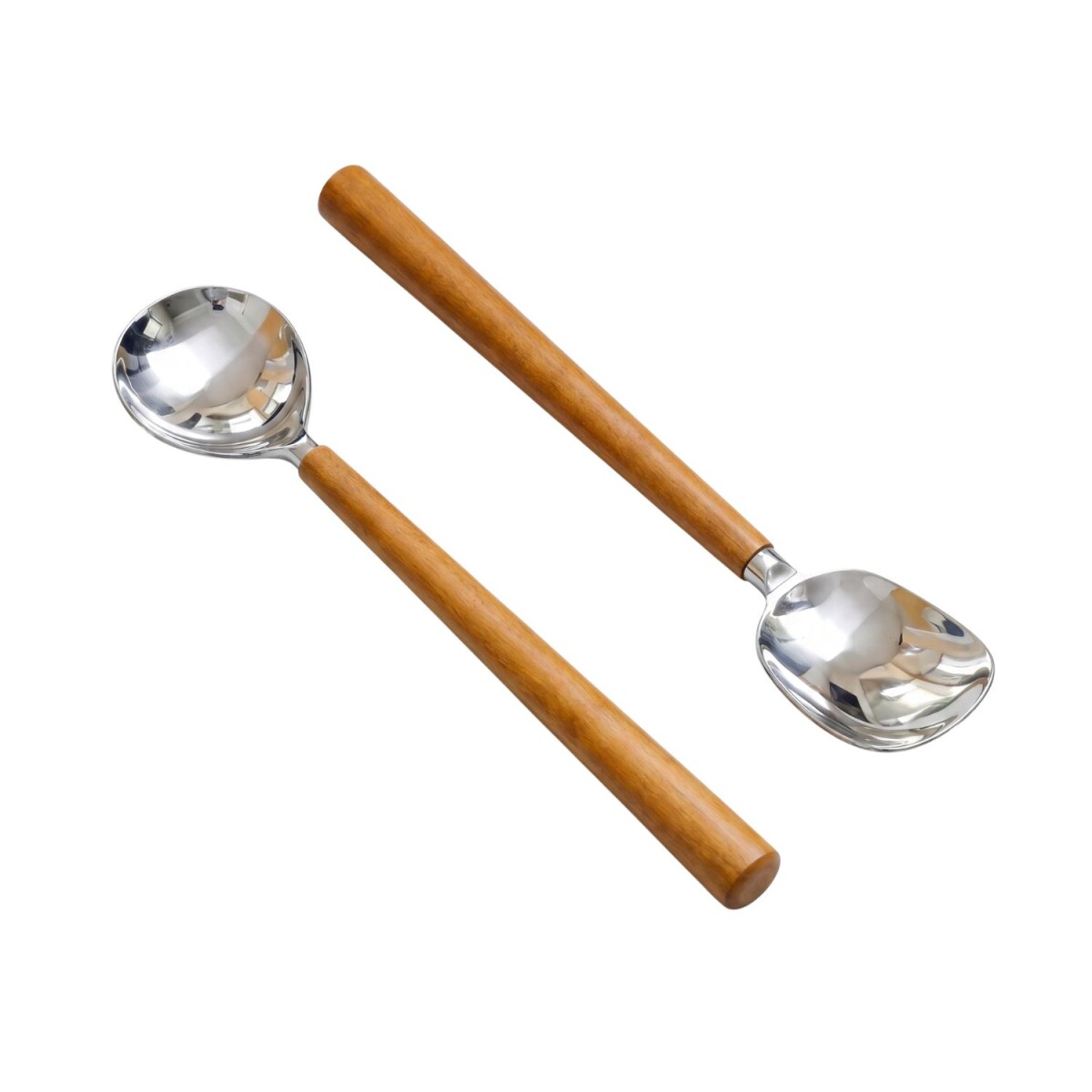 Akira 1 Salad Servers | Set of 2, Acacia Wood and Stainless 