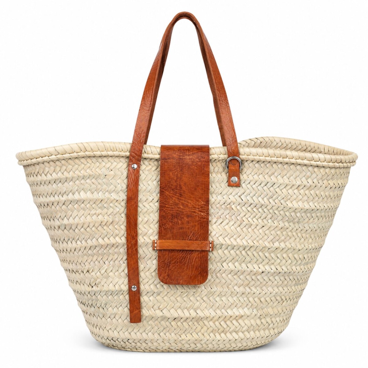 Birdie Woven Bag, made of palm leaves and natural leather, l
