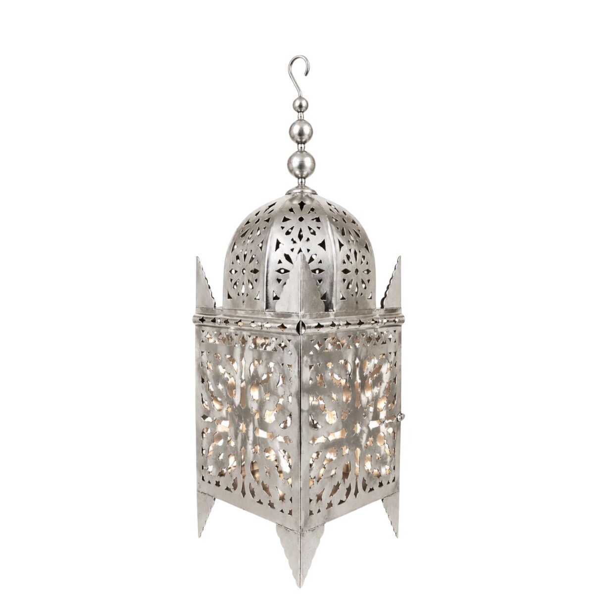 Moroccan Frane Lantern, Handcrafted from Metal in Silver, 65