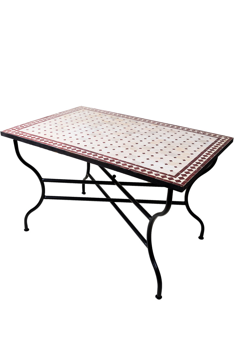 Moroccan Mosaic Table, Marrakech, Beige and Bordeaux, 120x80