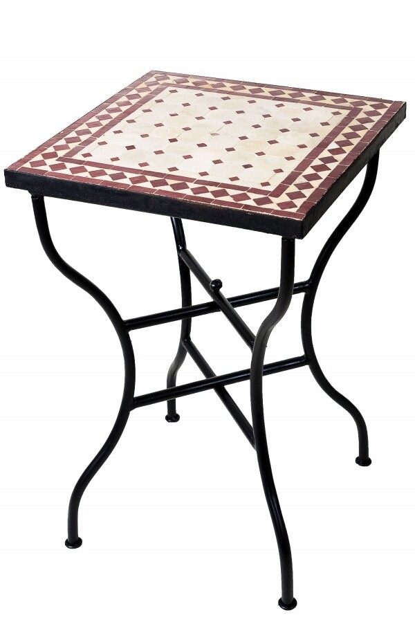 Moroccan Mosaic Table, Marrakech Beige-Bordeaux, Ø50x