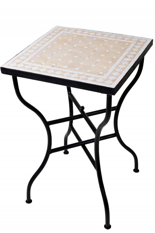 Moroccan Mosaic Table, Marrakech, Beige and White, Ø5