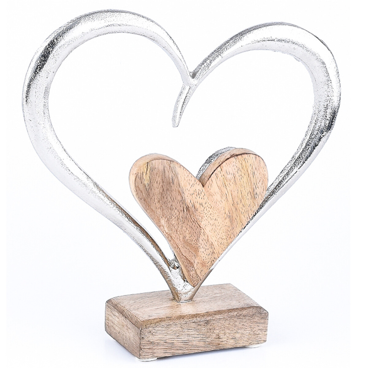Heart Amour Decorative Figurine -3- Wood and Aluminum, Handc