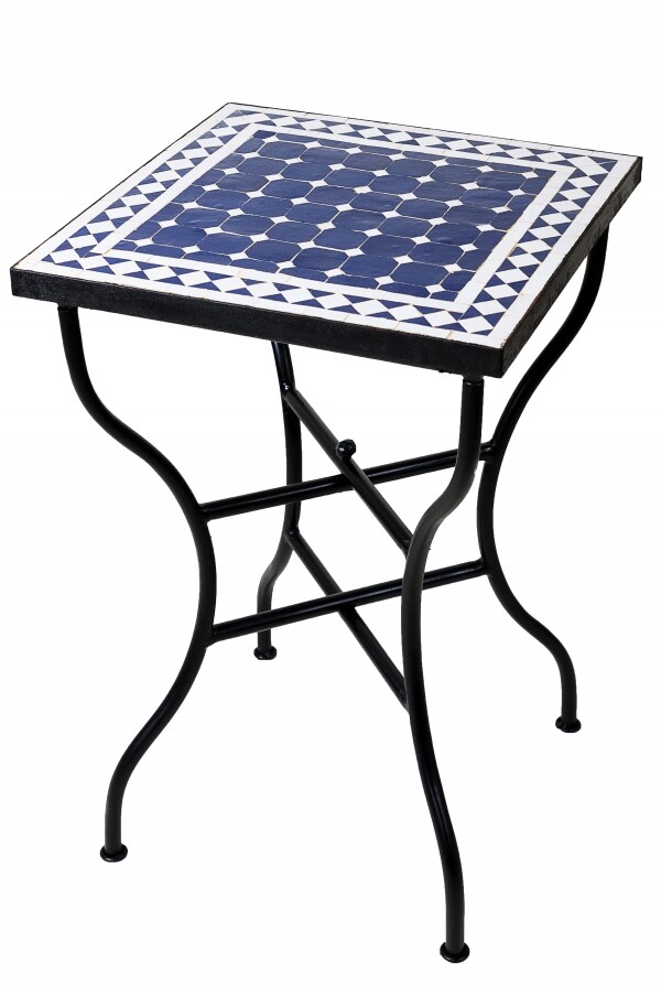 Moroccan Mosaic Table, Marrakech Blue and White, Ø50x