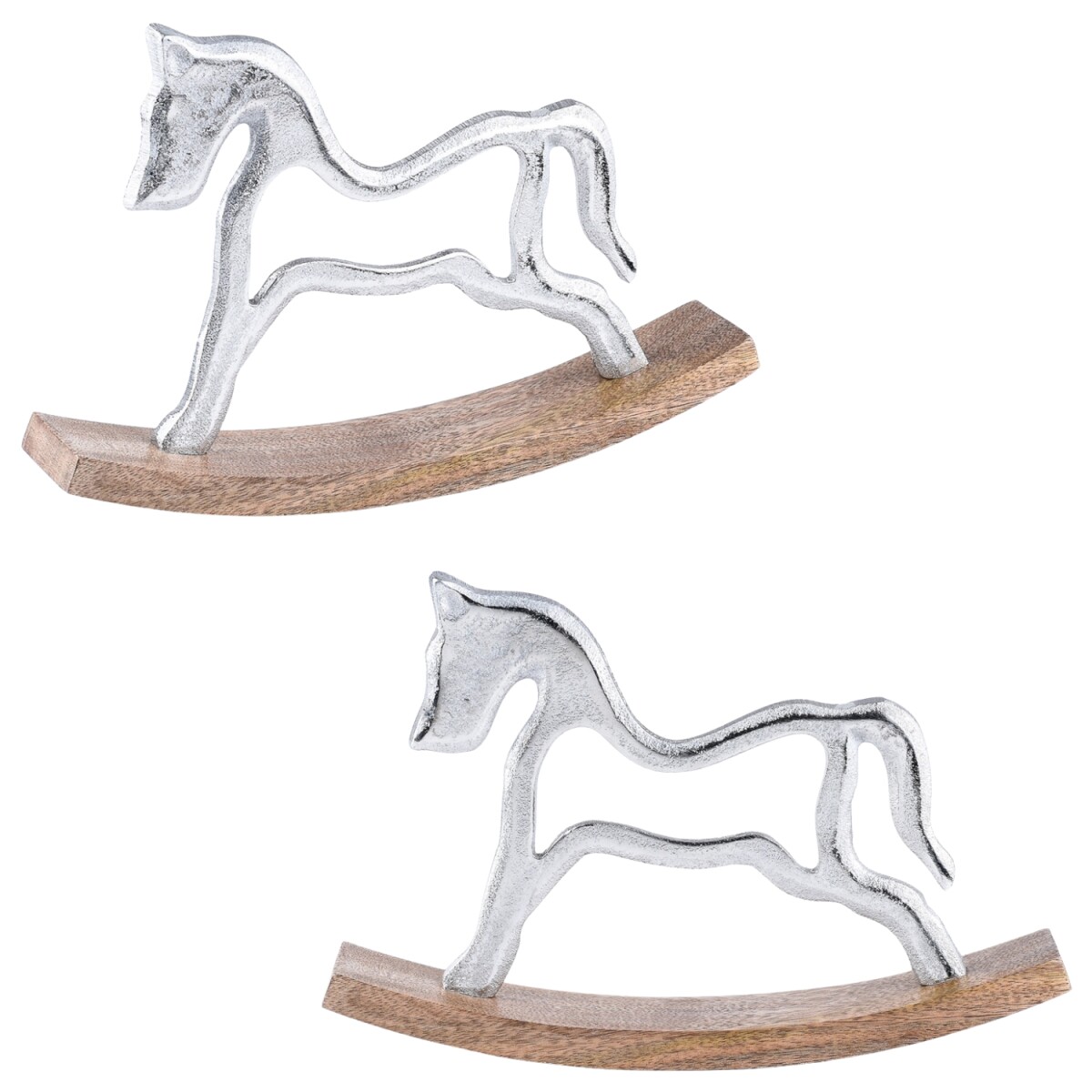 Set of 2 Decorative Display Stands, Silver Rocking Horse &qu