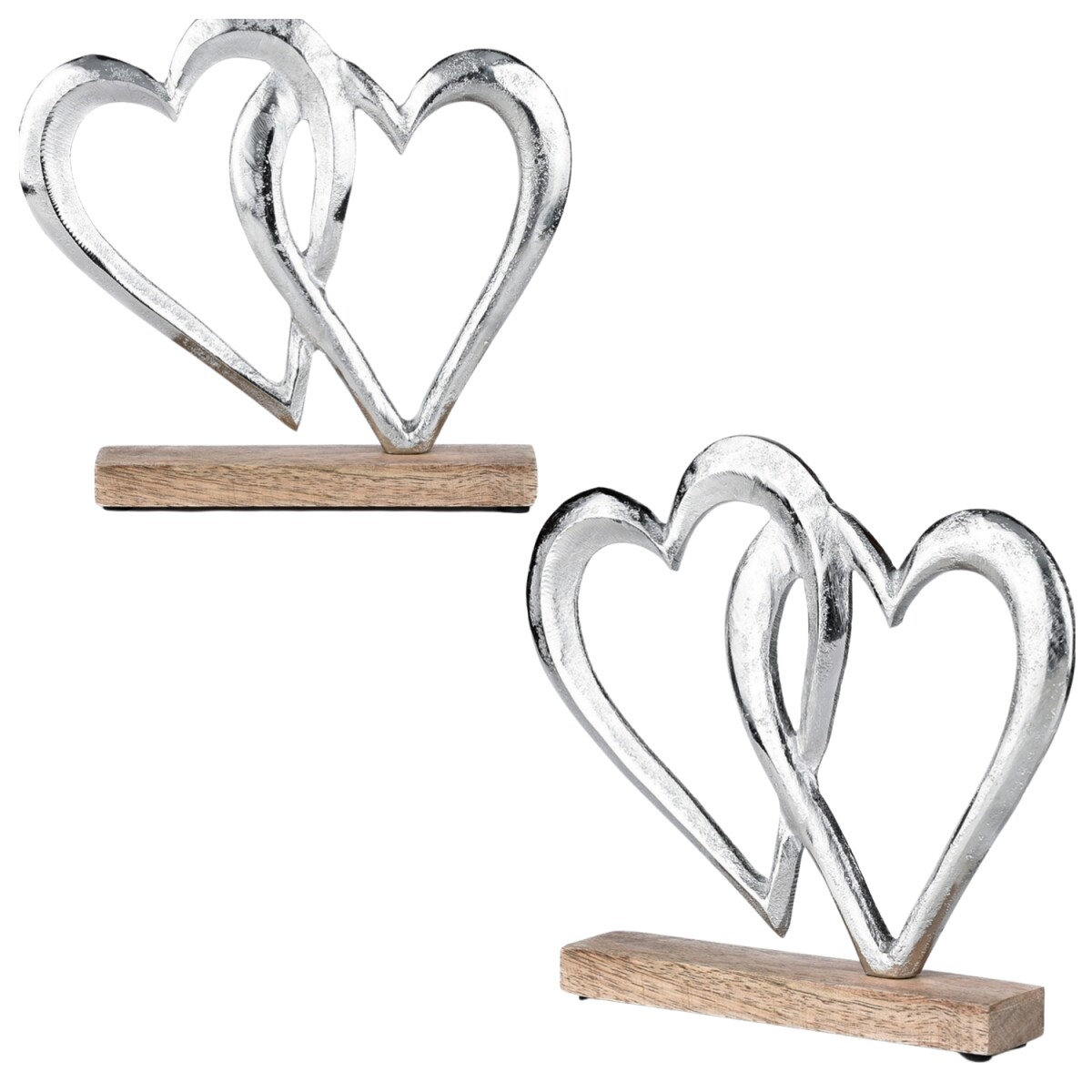 Set of 2 Heart-Shaped Decorative Stands, Silver Amour -7-