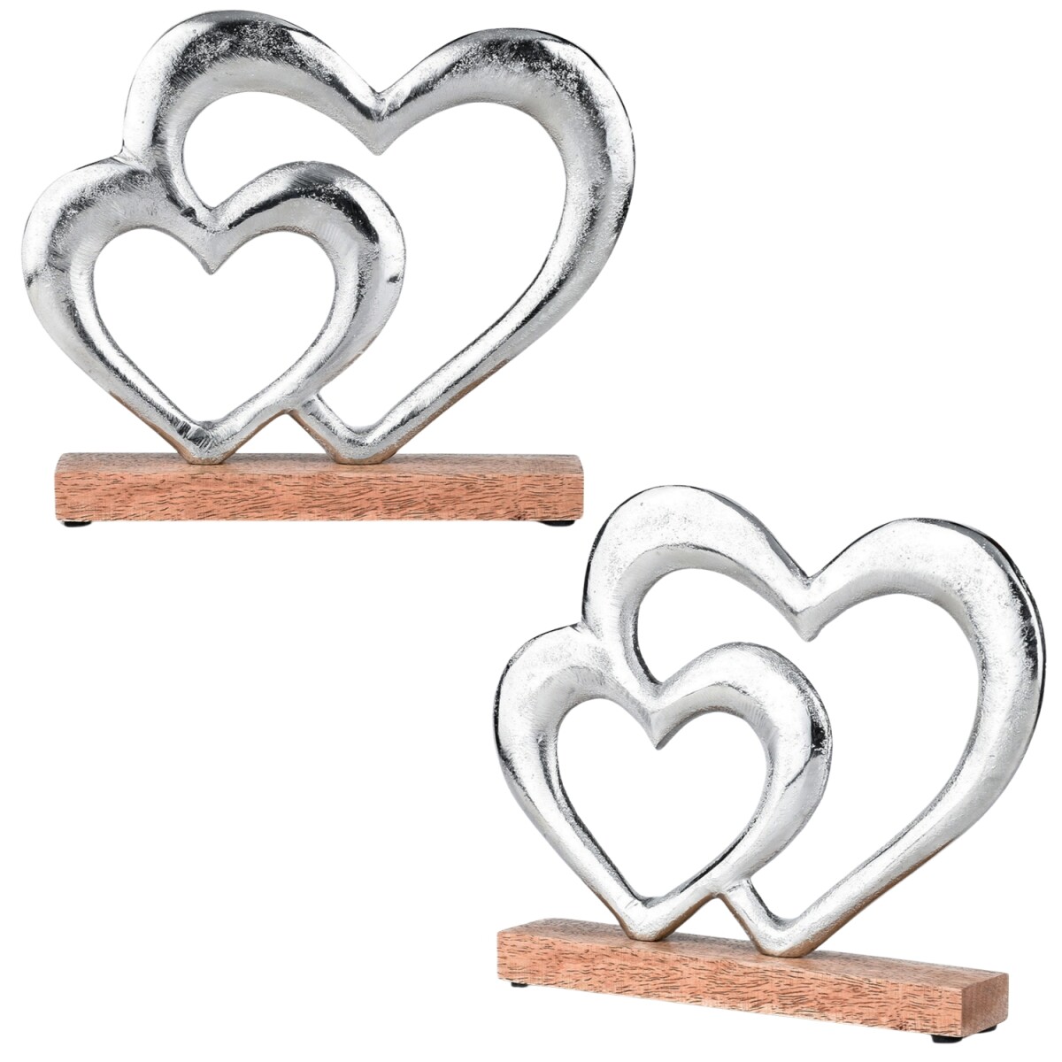 Set of 2 Heart-Shaped Decorative Stands, Silver Amour -9-