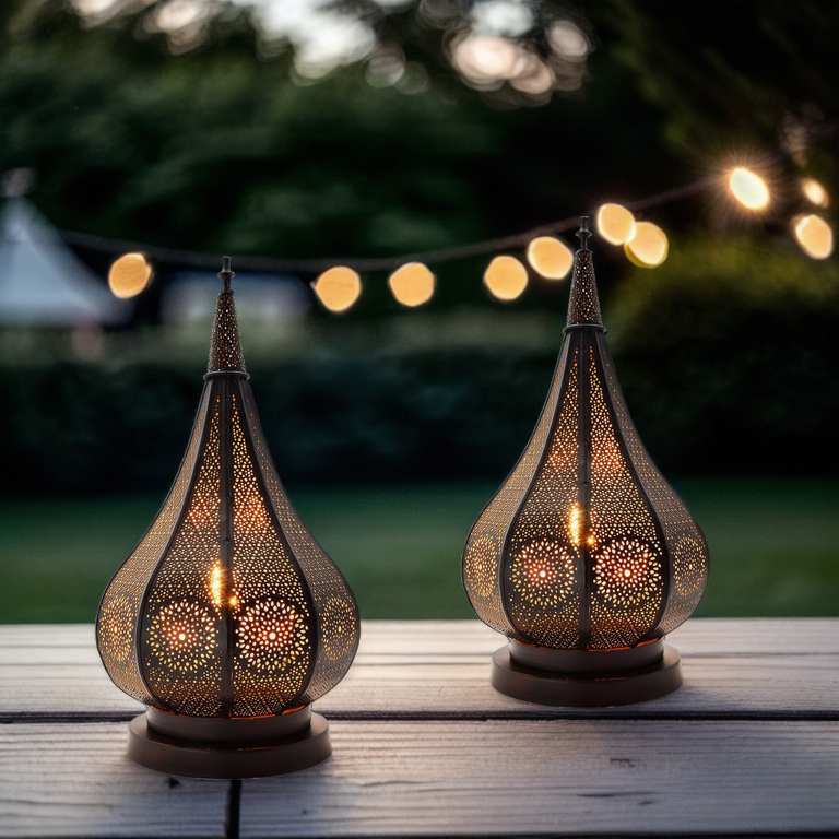 Set of 2 Oriental Lanterns, Garden Decor box