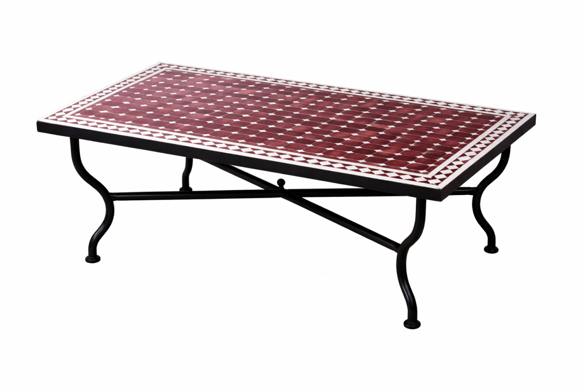 Moroccan Mosaic Table, Marrakech, Bordeaux White, 120x80 cm,