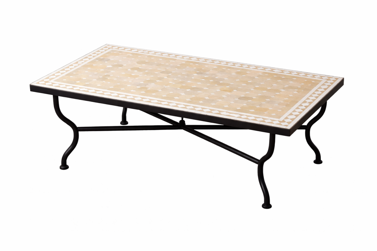 Moroccan Mosaic Table, Marrakech, Beige and White, 120x80 cm