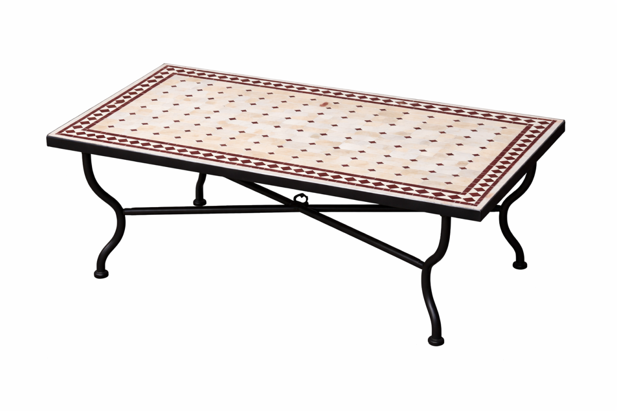 Moroccan Mosaic Table, Marrakech Beige Bordeaux, 120x80 cm, 