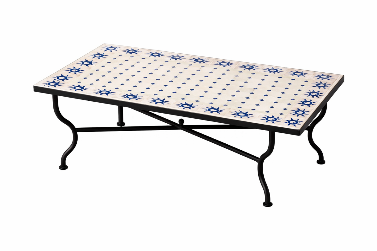 Moroccan Mosaic Table, Soleil Beige and Blue, 120x80 cm, 45 