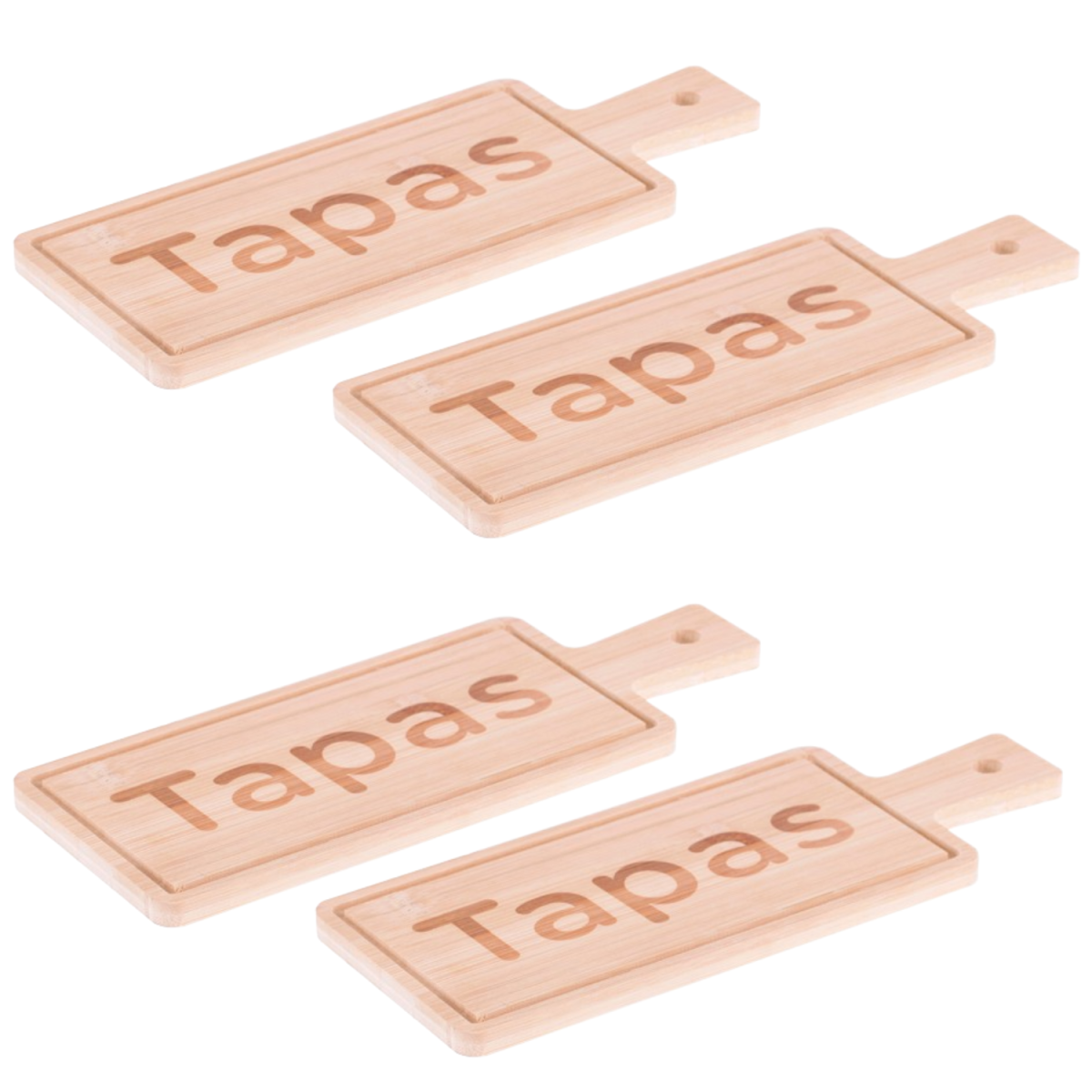 Set of 4 Bamboo Tapas Snack Plates for Serving by Bako