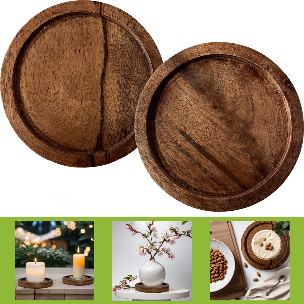 Set of 2 Vintage Floral Pot Coasters, Wooden Tray "Mand
