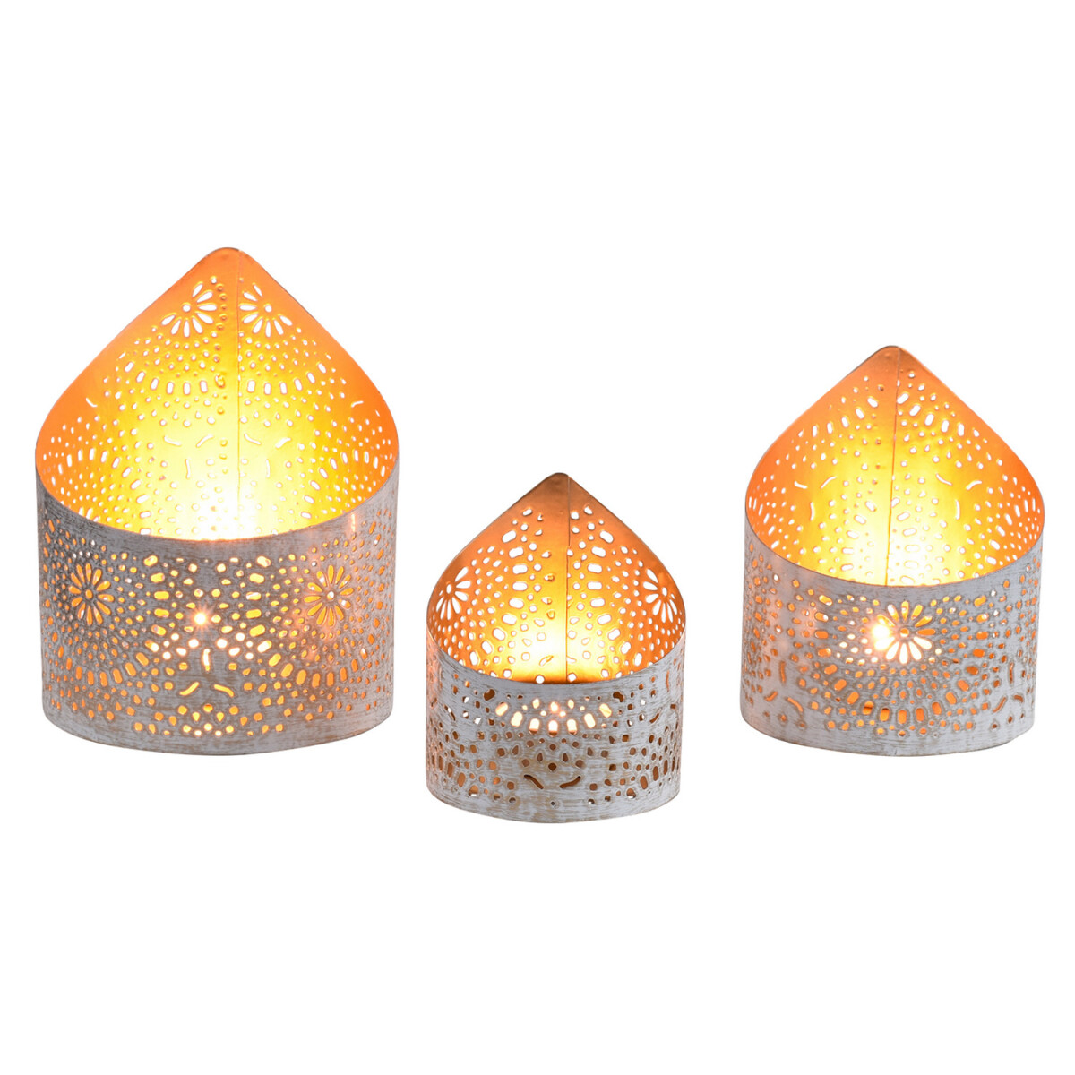 Set of 3 Boho Decorative Tealight Holders - Yous White