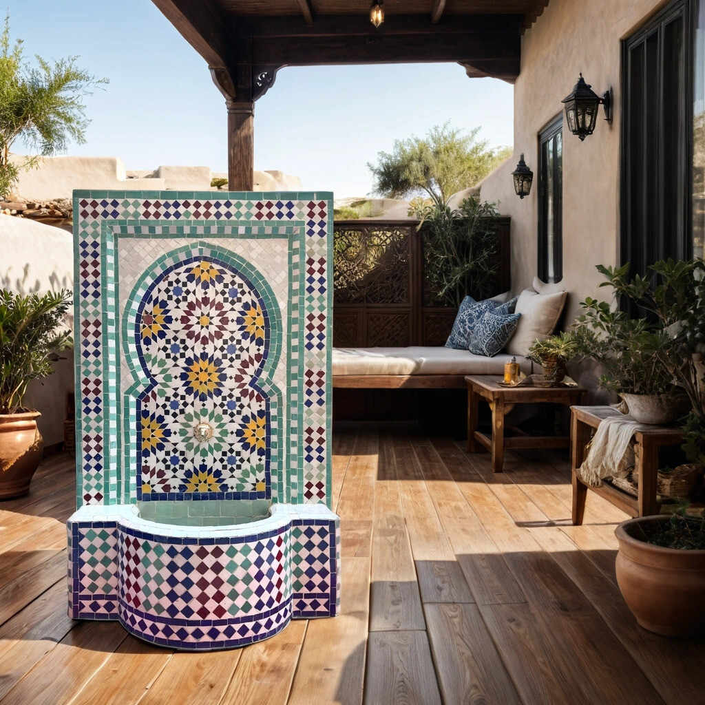 Moroccan Mosaic Garden Fountain, 128 cm | Boho Indoor Founta