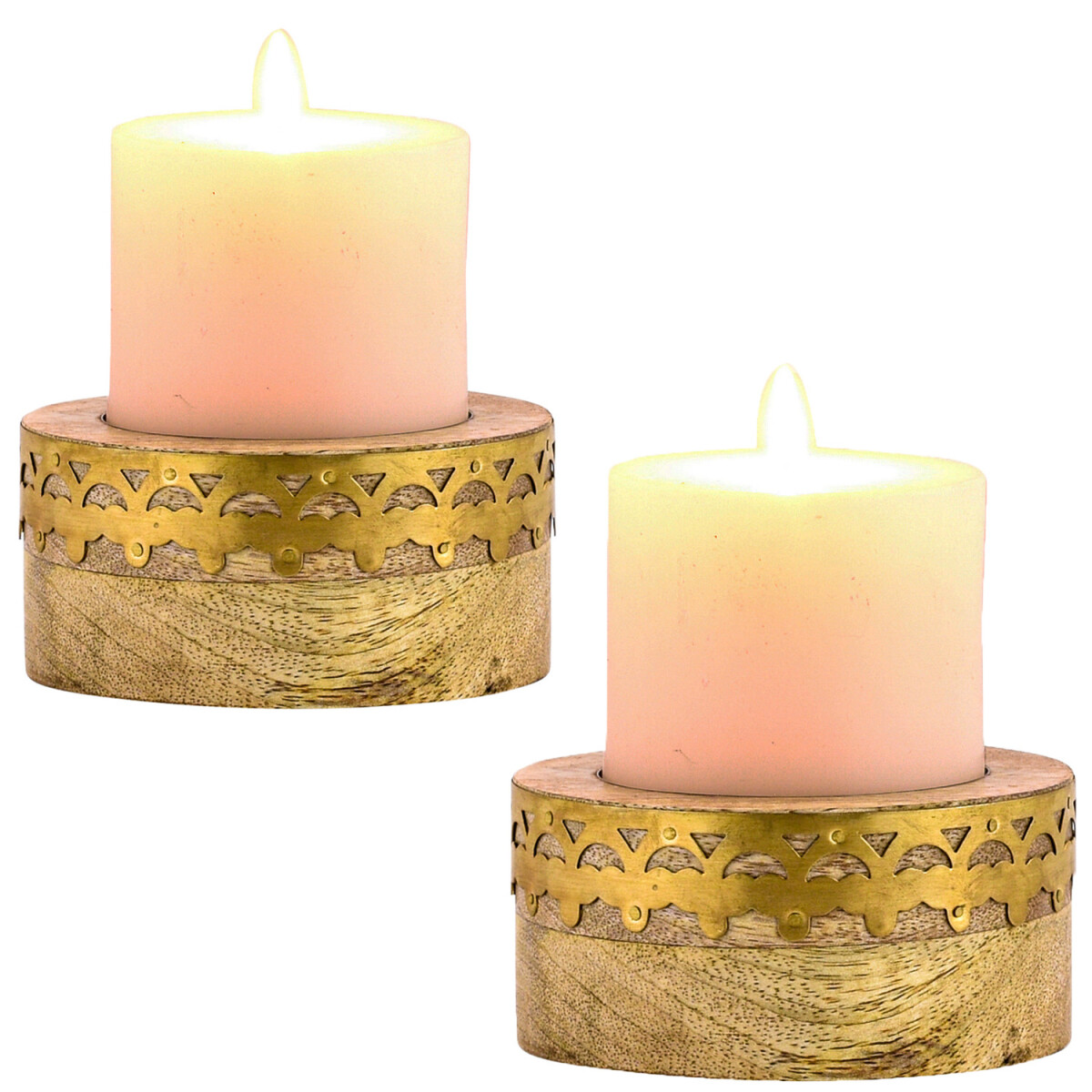 Set of 2 Boho Decorative Tealight Holders, Wooden Candle Hol