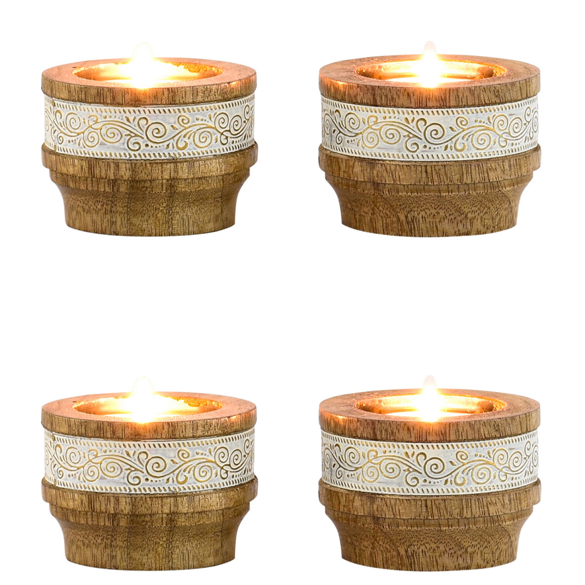 Set of 4 Boho Decorative Tealight Holders / Wooden Candle Ho
