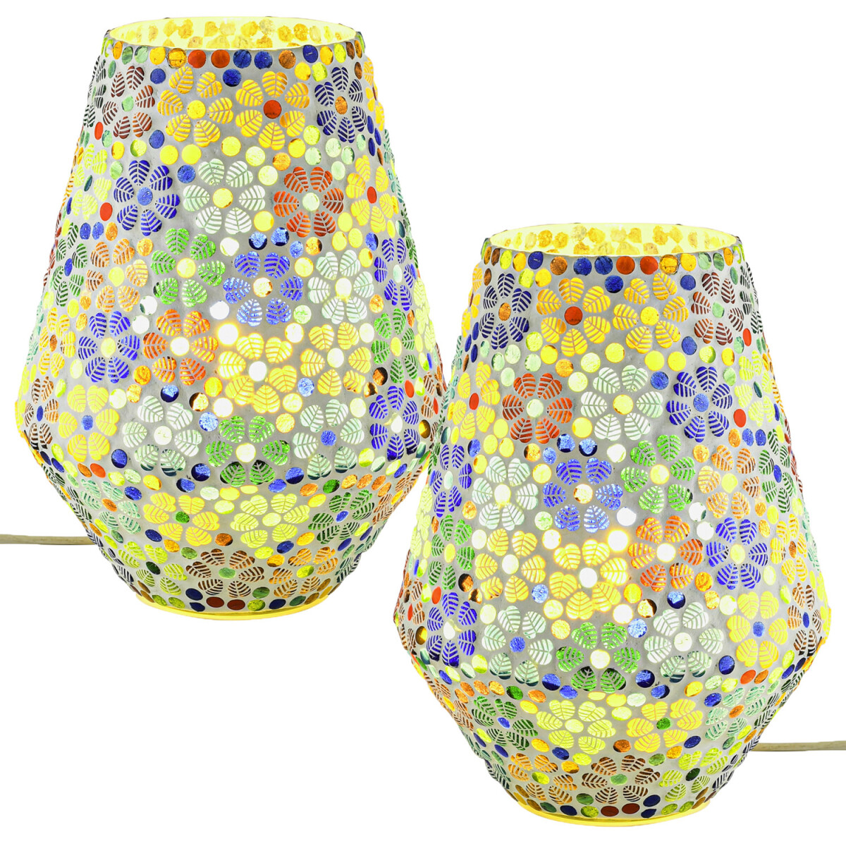 Set of 2 Boho Decorative Table Lamps, Glass Mosaic Ficus Nig