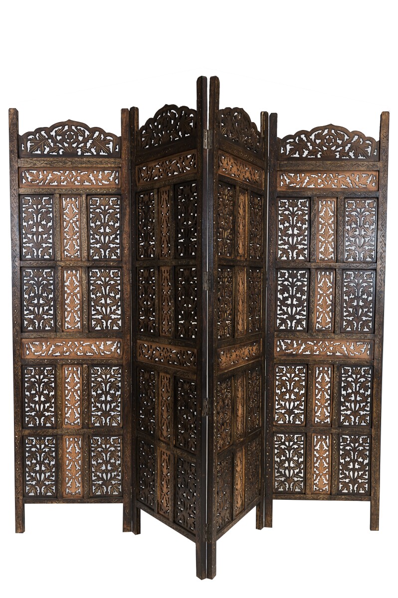 Krishna Wooden Folding Screen, Handcrafted, Oriental Style, 