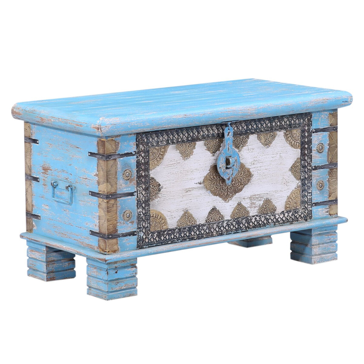 Ezgi Wooden Chest, Blue, 80 cm | Boho Vi box