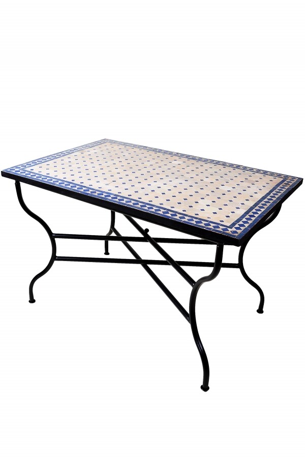 Moroccan Mosaic Table, Marrakech, Beige and Blue, 120x80cm |