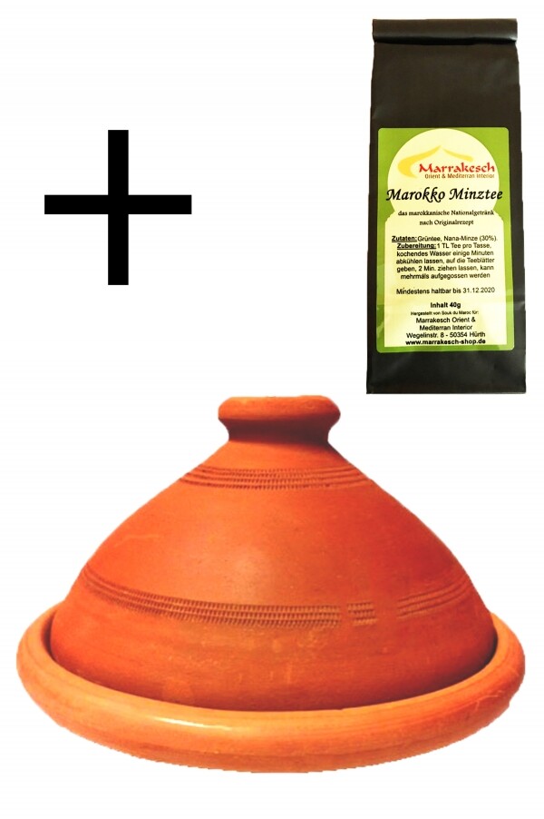 Set of 2: ORIGINAL Tagine (26 cm diameter) + Moroccan Mint T
