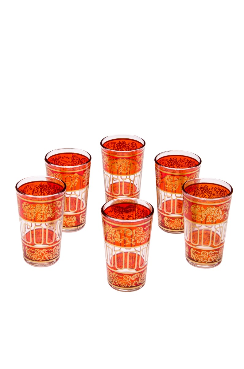 6x Lamia Orange Oriental Tea Glasses - Set of 6