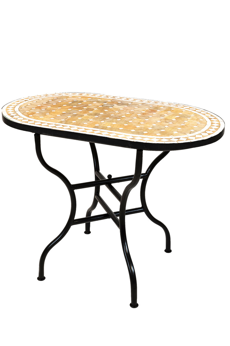 Moroccan Mosaic Table, Marrakech, Beige and White, 100x60cm 