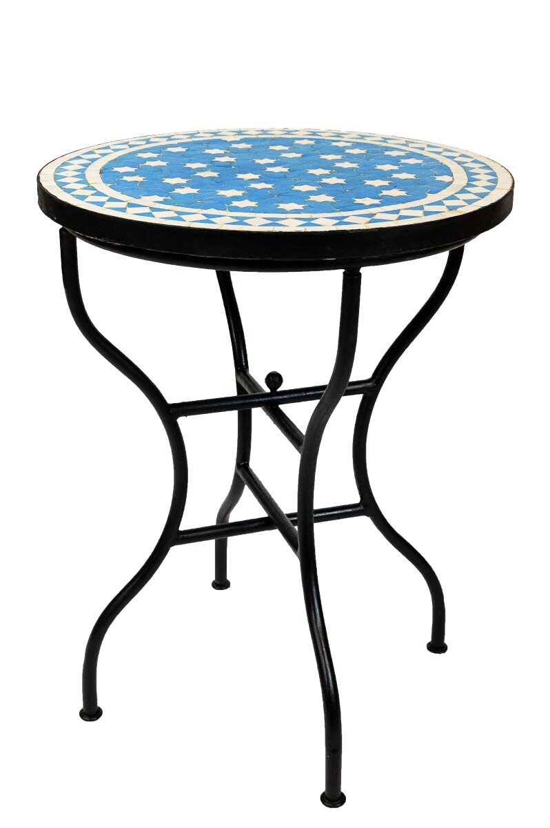 Moroccan Mosaic Table "Estrella" Turquoise and Whi