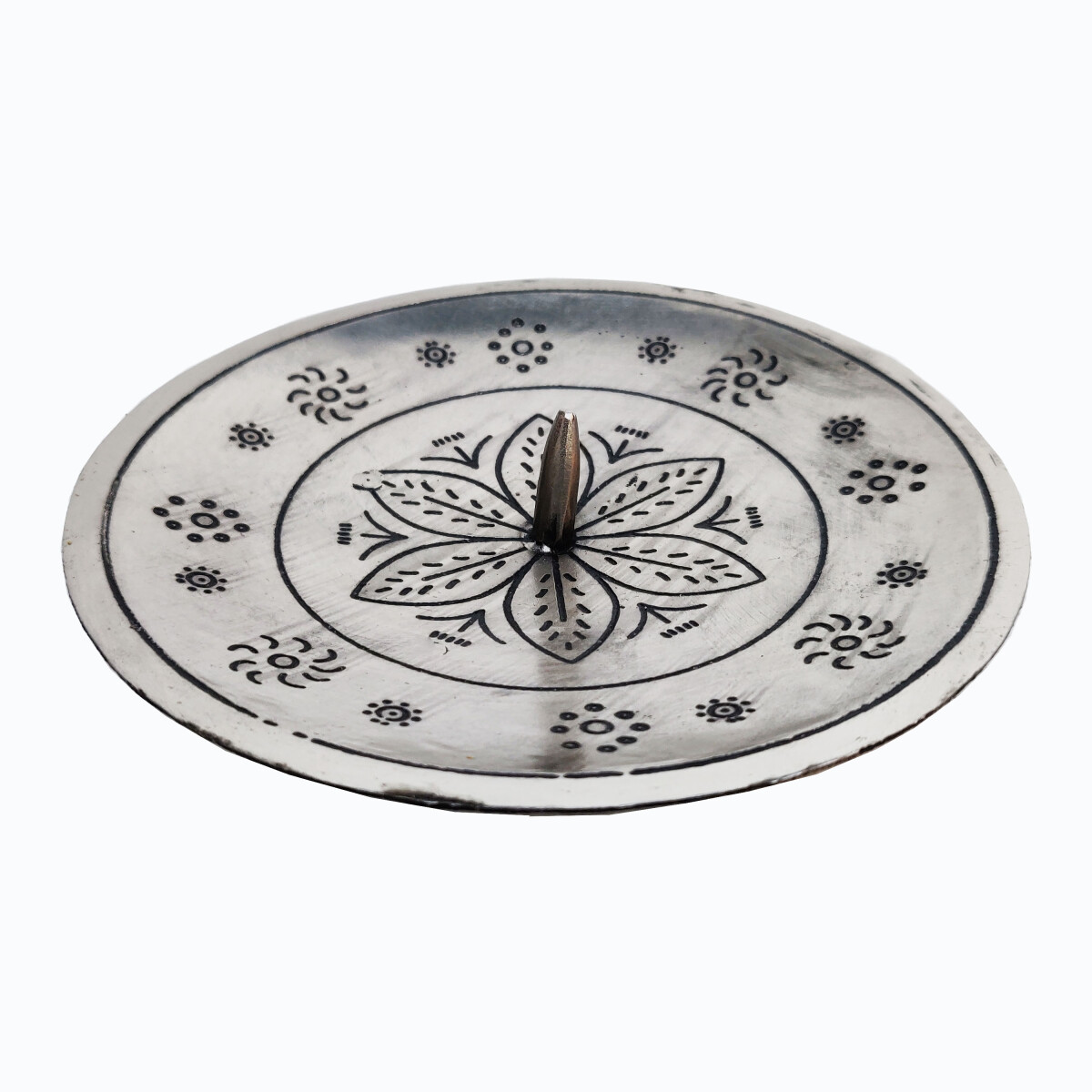 Jaini Round Oriental Silver Candle Holder, 12 cm